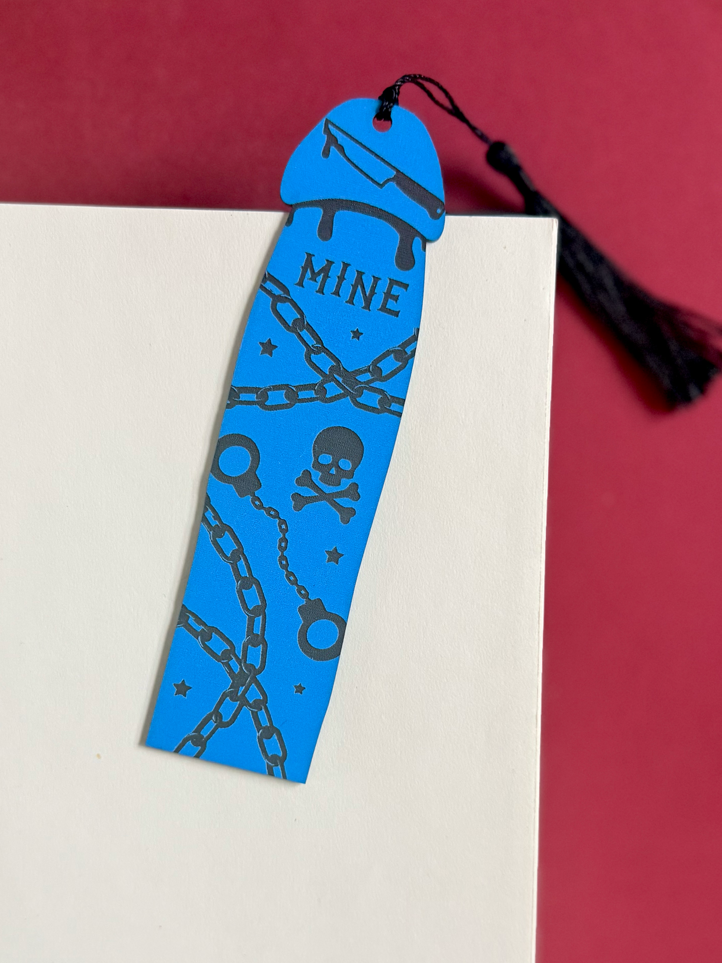 Dark Romance Cockmark Bookmark: Blue/Engraved Black
