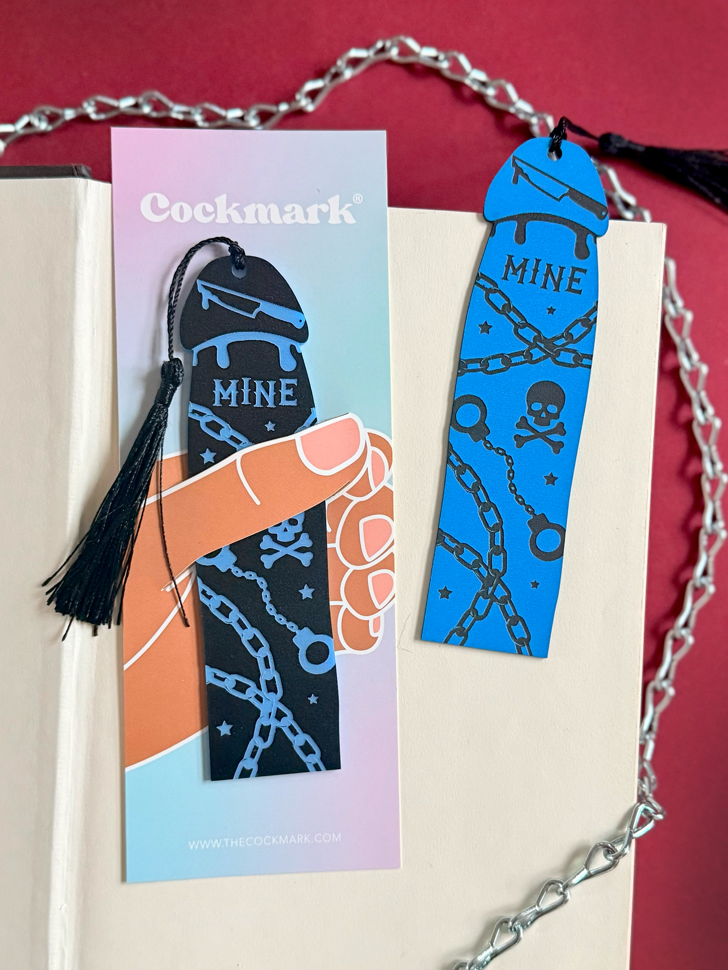 Dark Romance Cockmark Bookmark: Blue/Engraved Black