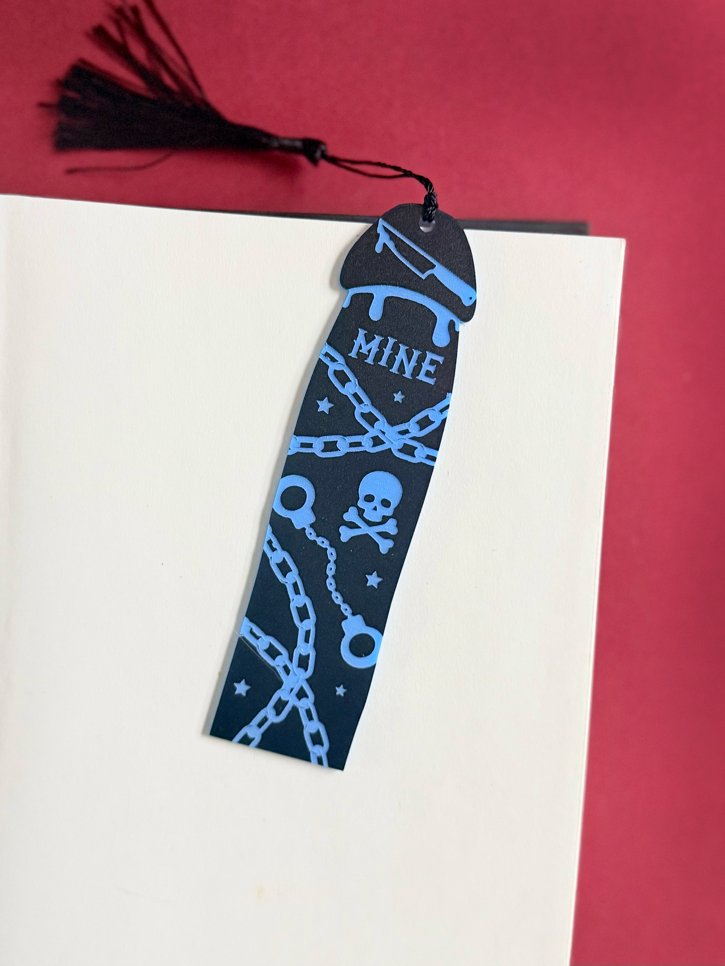 Dark Romance Cockmark Bookmark: Blue/Engraved Black