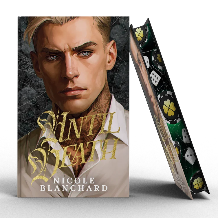 Until Death special edition hardcover with gold foil title and printed casino-themed edges