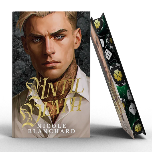 Until Death special edition hardcover with gold foil title and printed casino-themed edges